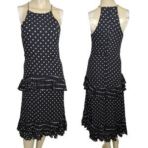LuLu's Black‎ White Polka Dot Sleeveless Midi Dress Layered Ruffle high low sz S